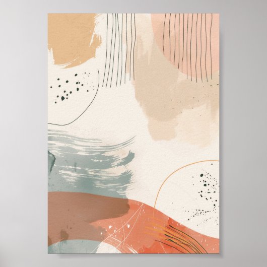 Minimalistische Abstrakte Linie Beige und Orange Poster (Vorne)