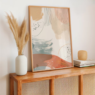 Minimalistische Abstrakte Linie Beige und Orange Poster