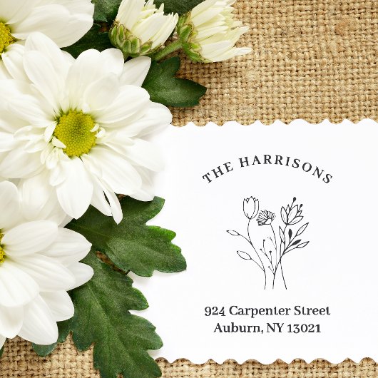Minimalistische Adresse Botanische Wildblumen Bouq Gummistempel