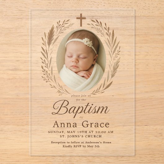 Minimalistische Akrylic-Taufe Acryleinladungen (Vorderseite)