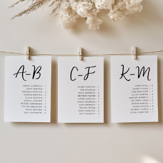 Minimalistische alphabetische Hochzeitssitzordnung Einladung