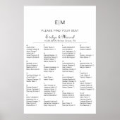 Minimalistische Alphabetische Hochzeitstabelle Poster (Vorne)