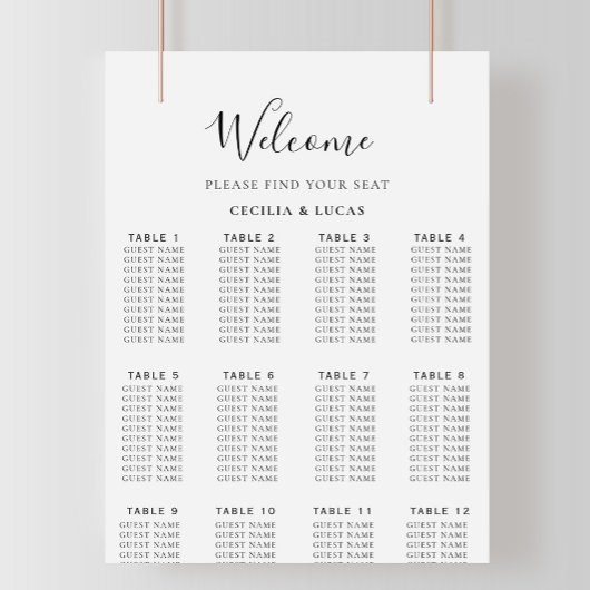 Minimalistische Alphabetische Hochzeitstabelle Poster