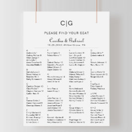 Minimalistische Alphabetische Hochzeitstabelle Poster