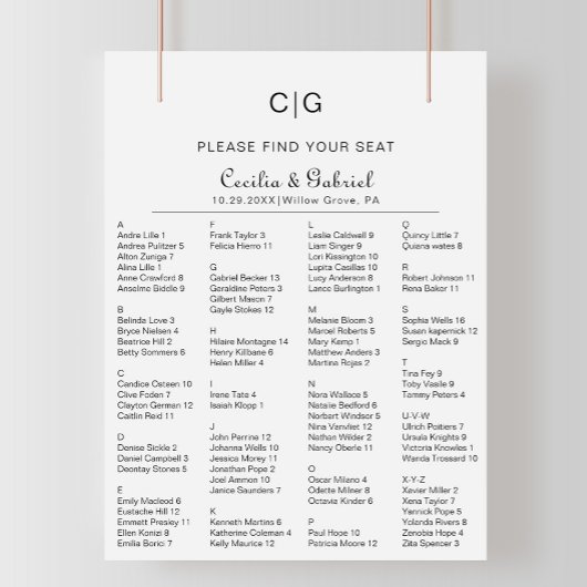 Minimalistische Alphabetische Hochzeitstabelle Poster