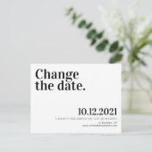 Minimalistische Änderung des Datums der Hochzeitve Ankündigungspostkarte (Stehend Vorderseite)