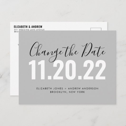 Minimalistische Änderung des Datums Hochzeitaufsch Ankündigungspostkarte (Vorne/Hinten)