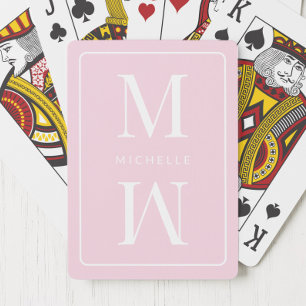 Minimalistische Anfangsbezeichnung Girly Pink Mono Spielkarten