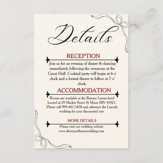 Minimalistische Angaben zur Hochzeit Begleitkarte (Vorderseite)