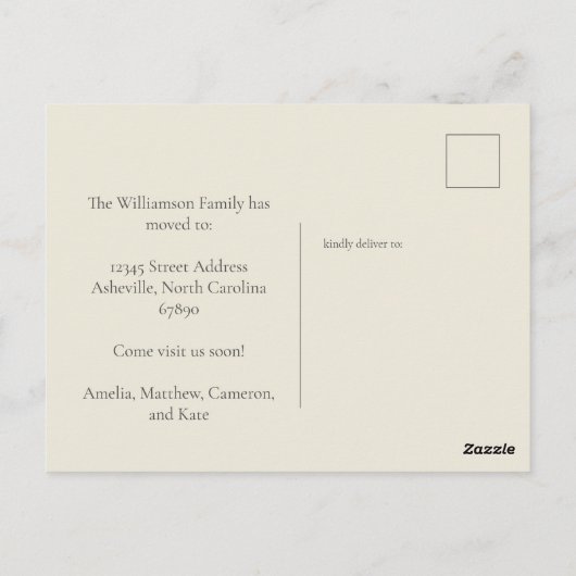 Minimalistische Ankündigung einer Änderung der Adr Postkarte (Rückseite)