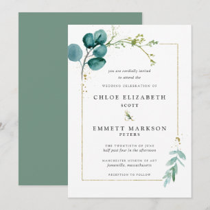 Minimalistische Aquamarine Blaue Botanische Goldho Einladung