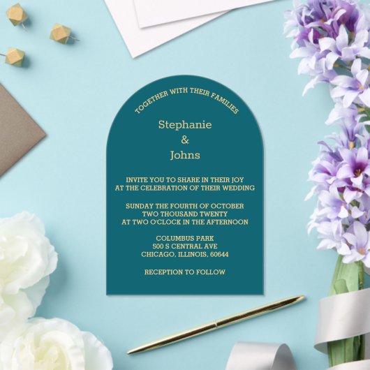 Minimalistische Aquamarine Blue Green Gold Script  Acryleinladungen (Insitu (Hochzeit))
