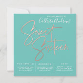 Minimalistische Aquamarine Rose Goldtypografie Swe Einladung (Vorderseite)