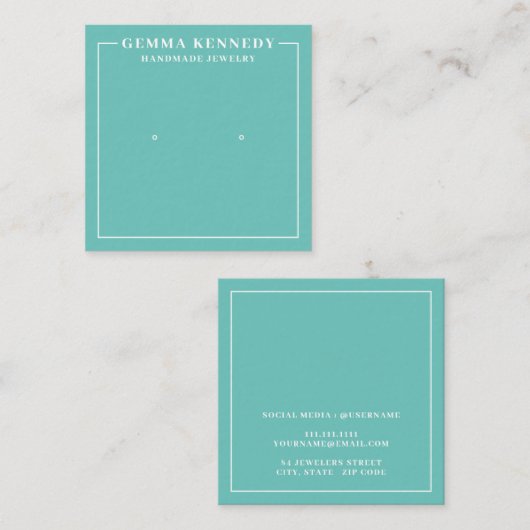 Minimalistische Aquamarine und weiße Ohrenkarte Quadratische Visitenkarte (Vorne/Hinten)