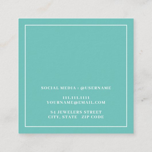 Minimalistische Aquamarine und weiße Ohrenkarte Quadratische Visitenkarte (Rückseite)