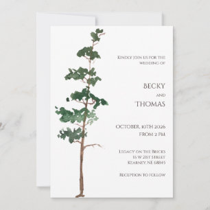 Minimalistische Aquarell-Fichten-Hochzeit Einladung