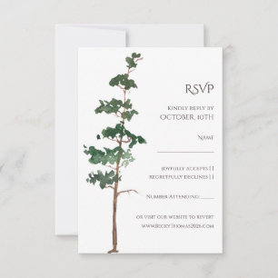 Minimalistische Aquarell-Fichten-Hochzeit RSVP Karte