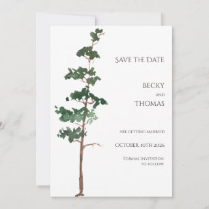 Minimalistische Aquarell-Fichten-Hochzeit Save The Date