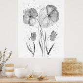 Minimalistische Aquarellbilder Blume Schwarz Kunst Poster (Küche)