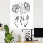 Minimalistische Aquarellbilder Blume Schwarz Kunst Poster (Heimbüro)