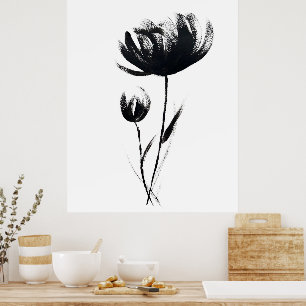 Minimalistische Aquarellbilder Blume Schwarz Kunst Poster