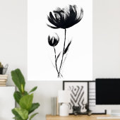 Minimalistische Aquarellbilder Blume Schwarz Kunst Poster (Heimbüro)