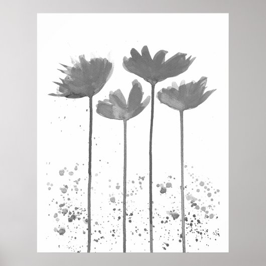 Minimalistische Aquarellbilder Blume Schwarz Kunst Poster (Vorne)