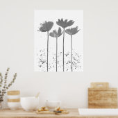 Minimalistische Aquarellbilder Blume Schwarz Kunst Poster (Küche)