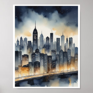Minimalistische Aquarellbilder für Stadskylines Poster