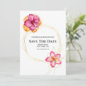 Minimalistische Aquarellblüte Hawaiian tropisch Save The Date (Stehend Vorderseite)