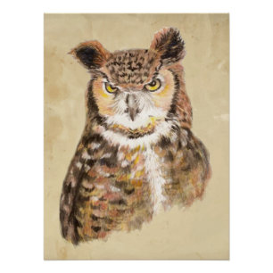 Minimalistische Aquarelldruckkunst für Eule Liebha Poster