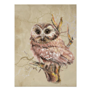 Minimalistische Aquarelldruckkunst für Eule Liebha Poster