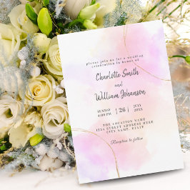 Minimalistische Aquarellfarbe Rosa und goldweiß Einladung
