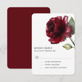 Minimalistische Aquarellfarben Deep Red Burgundy B RSVP Karte