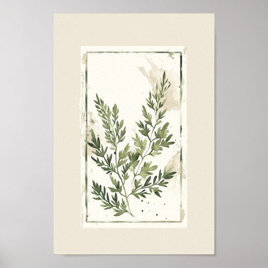 Minimalistische Aquarellfarben Fern Blätter Botani Poster (Vorne)