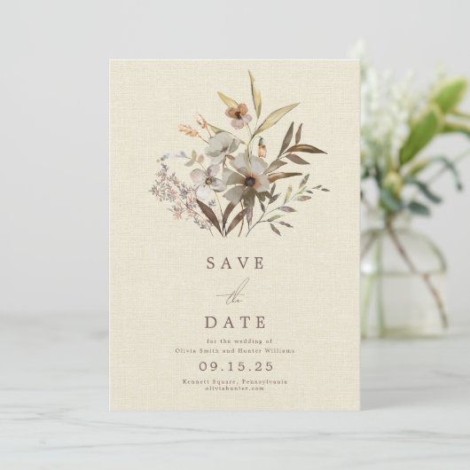 Minimalistische Aquarellfarben Wildblume Imitate L Save The Date (Stehend Vorderseite)