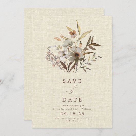 Minimalistische Aquarellfarben Wildblume Imitate L Save The Date (Vorne/Hinten)