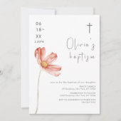 Minimalistische Aquarellfarben-Wildblume Kreuztauf Einladung (Vorderseite)