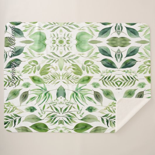 Minimalistische Aquarellgrün-Blätter Sherpa Blanke Sherpadecke (Vorderseite (Horizontal))