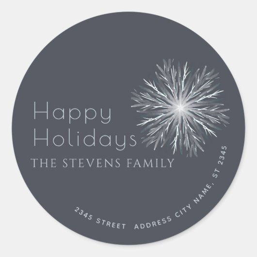 Minimalistische Aquarellschneeflocke Happy Holiday Runder Aufkleber (Vorderseite)