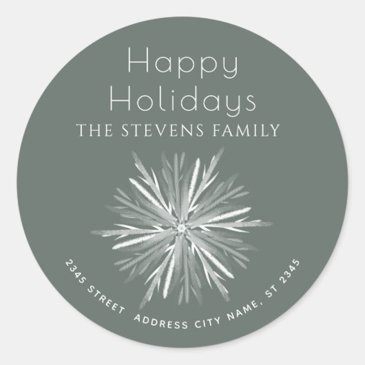 Minimalistische Aquarellschneeflocke Happy Holiday Runder Aufkleber (Vorderseite)