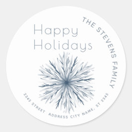 Minimalistische Aquarellschneeflocke Happy Holiday Runder Aufkleber