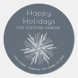 Minimalistische Aquarellschneeflocke Happy Holiday Runder Aufkleber