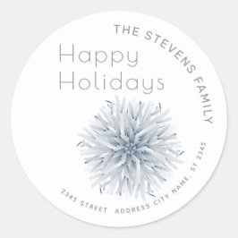 Minimalistische Aquarellschneeflocke Happy Holiday Runder Aufkleber