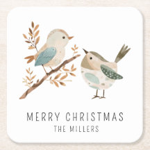 Minimalistische Aquarellvögel Frohe Weihnachten