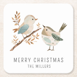 Minimalistische Aquarellvögel Frohe Weihnachten Rechteckiger Pappuntersetzer