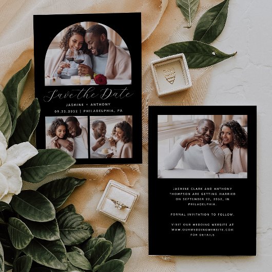 Minimalistische Arch Black and White mit 4 Fotos Save The Date