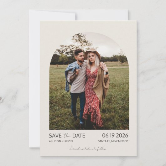 Minimalistische Arch-Foto-Hochzeit Save The Date (Vorderseite)