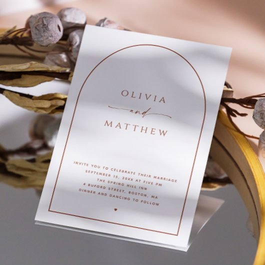 Minimalistische Arch-Hochzeit. Moderner Foto- und  Einladung