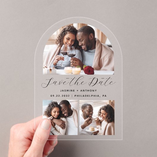 Minimalistische Arch Shape FotoCollage Save the Da Acryleinladungen (Insitu (Handheld))